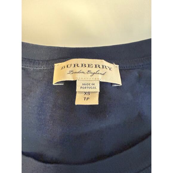 Burberry Brit Navy Cotton T-Shirt House Check Ruffle Sleeves Women's Size Small - Picture 3 of 4